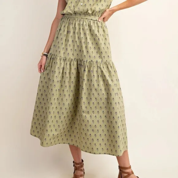 Printed Tired Midi Skirt