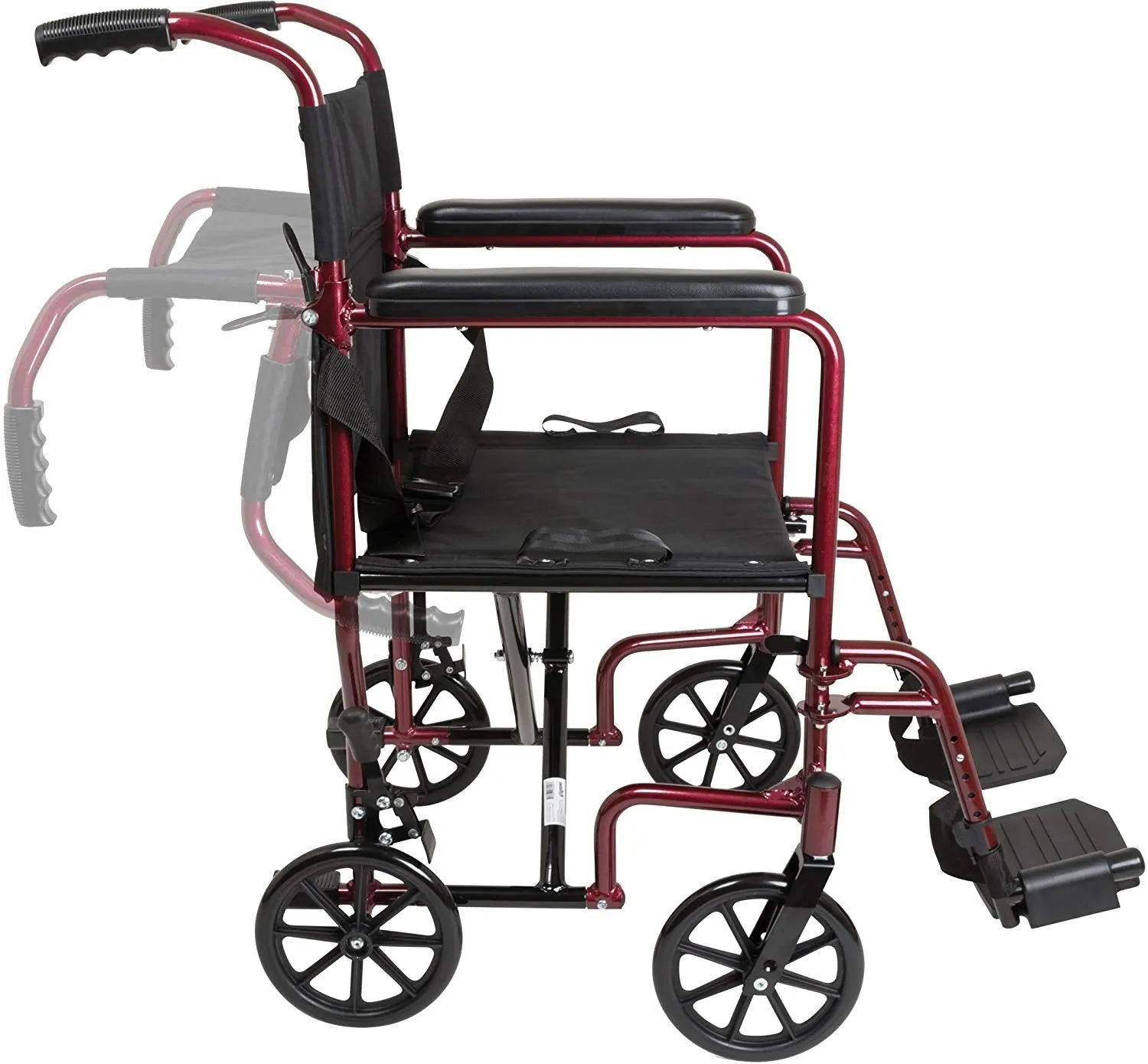 ProBasics Aluminum Transport Chair with Footrests, Burgundy (1EA)