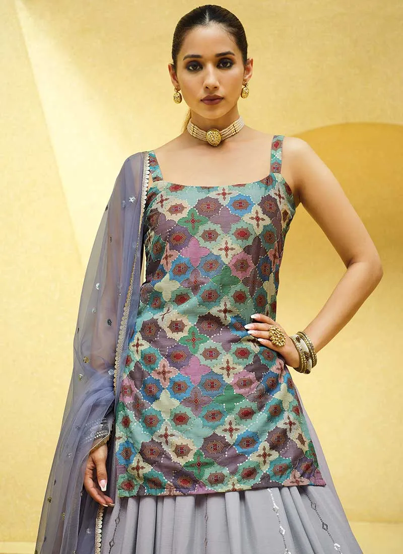Purple Multicoloured Sequence Embroidery Lehenga Choli