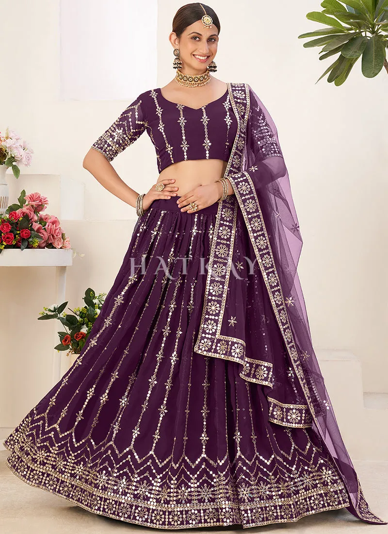 Purple Sequence Embroidery Georgette Lehenga Choli