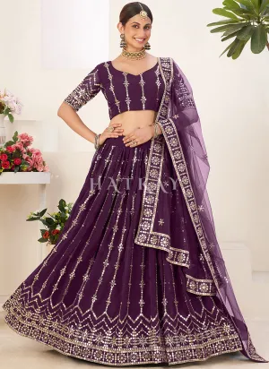 Purple Sequence Embroidery Georgette Lehenga Choli
