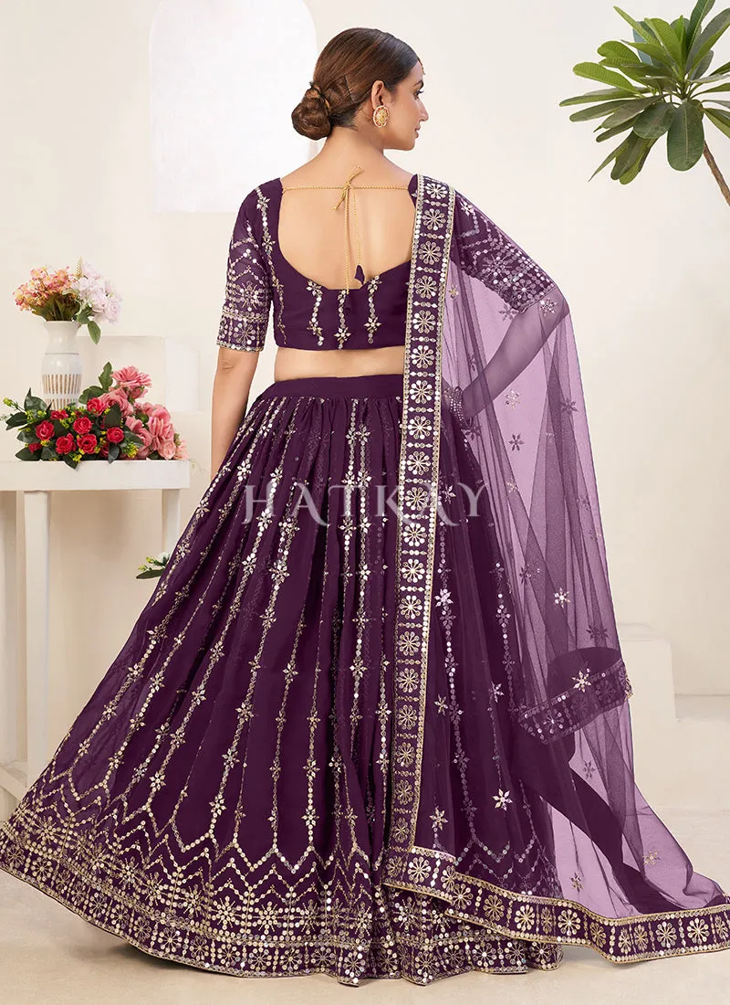 Purple Sequence Embroidery Georgette Lehenga Choli