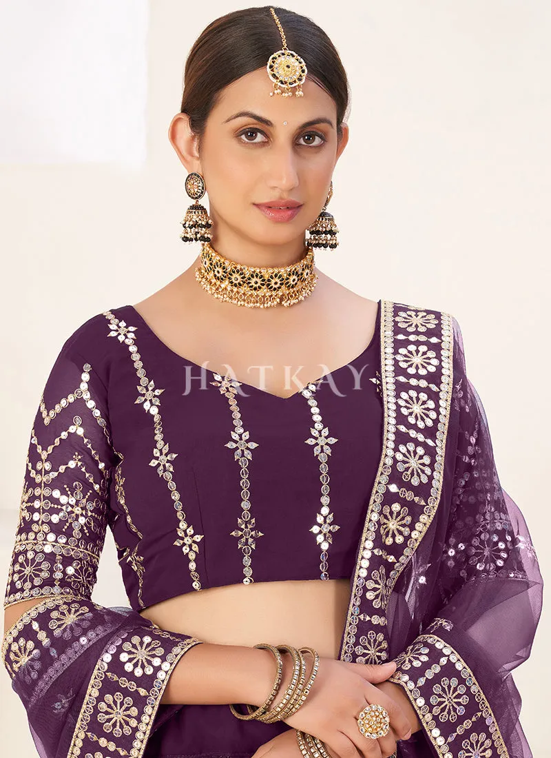 Purple Sequence Embroidery Georgette Lehenga Choli
