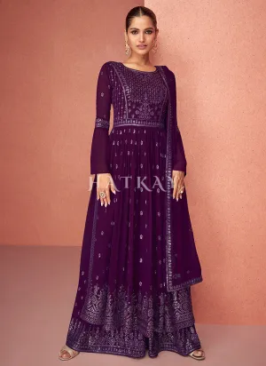 Purple Sequence Embroidery Traditional Palazzo Suit