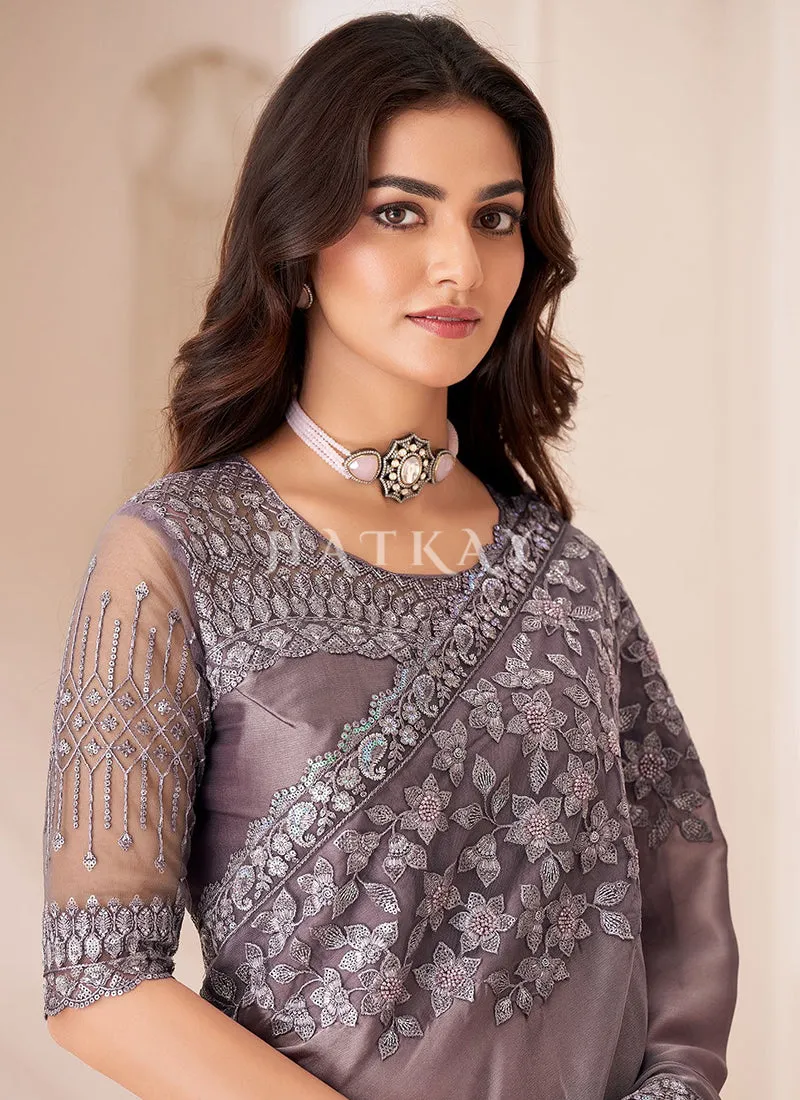 Purple Sequence Embroidery Wedding Saree