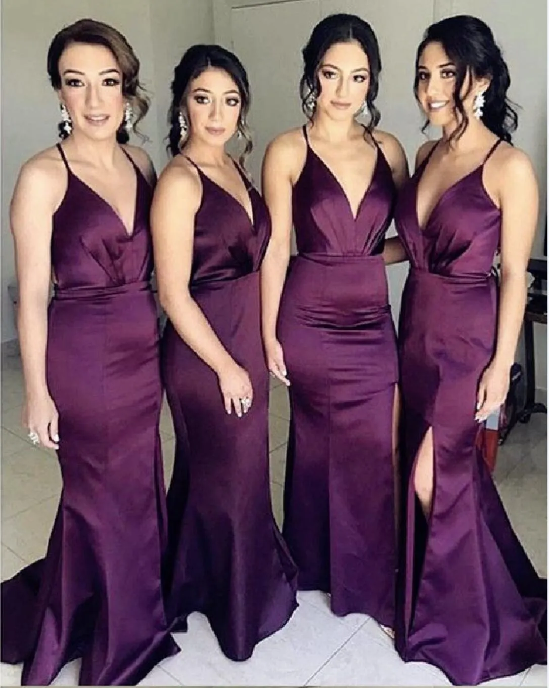 Purple Side Slit Mermaid Cheap Long Bridesmaid Dresses Online, WGY0316