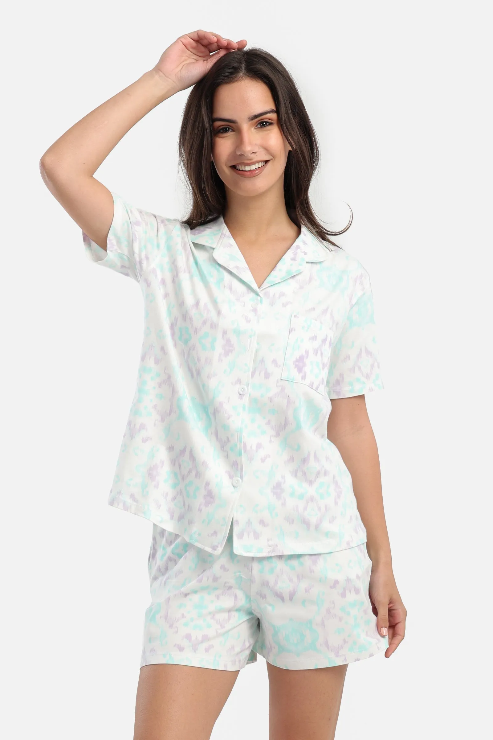 Pyjama Set with Notch Collar