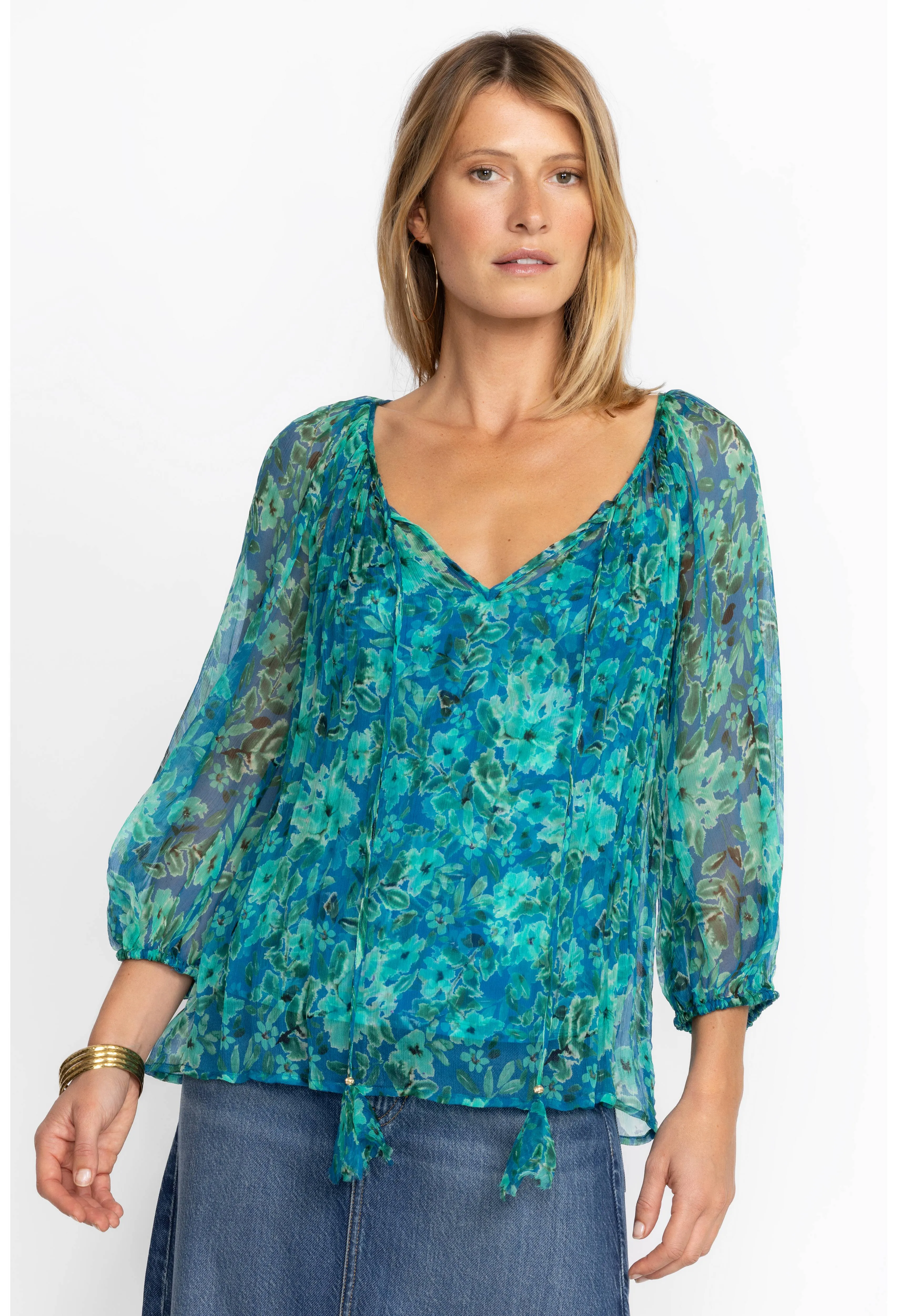 Raquel Silk Peasant Blouse