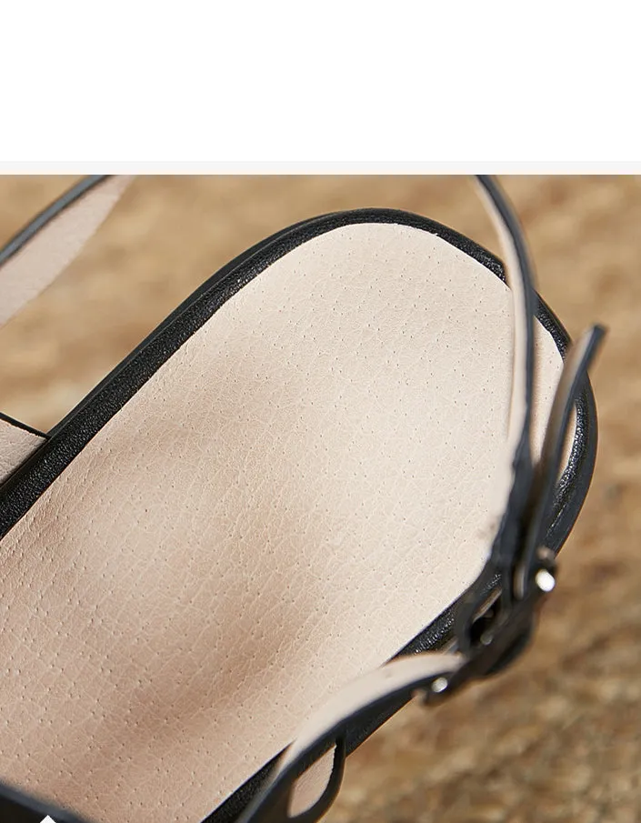 Real Leather Cross Strap Elegant Chunky Heels Slingback
