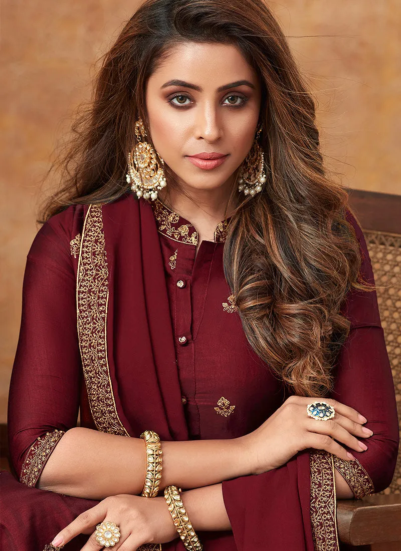 Red Resham Work Detailed Traditional Sharara Suit