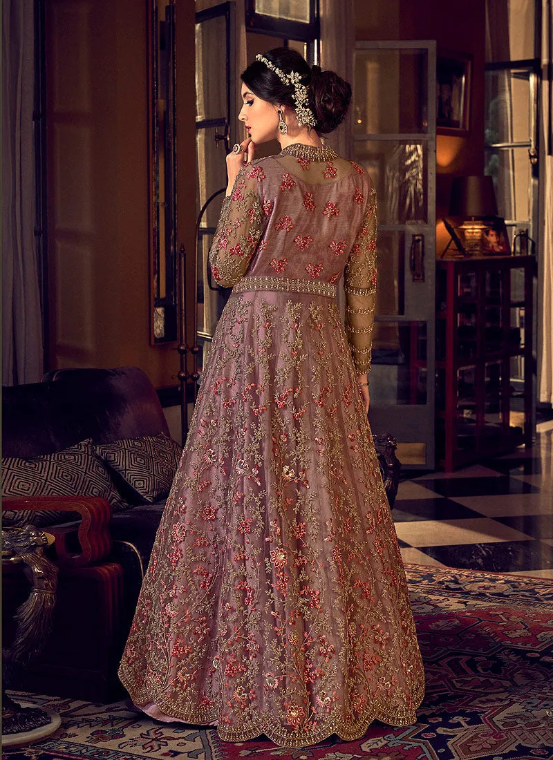Rich Pink Embroidered Jacket Style Anarkali Pant Suit