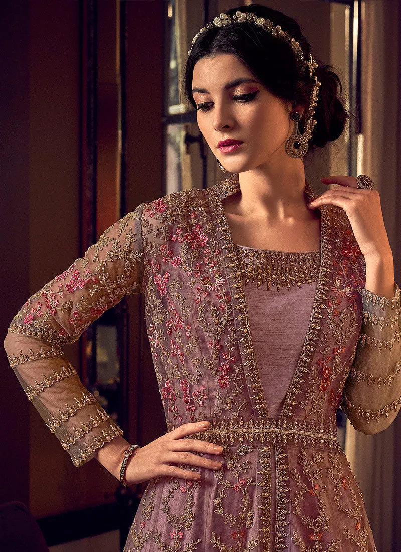 Rich Pink Embroidered Jacket Style Anarkali Pant Suit