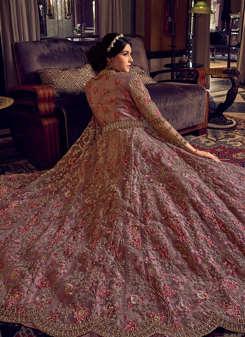 Rich Pink Embroidered Jacket Style Anarkali Pant Suit
