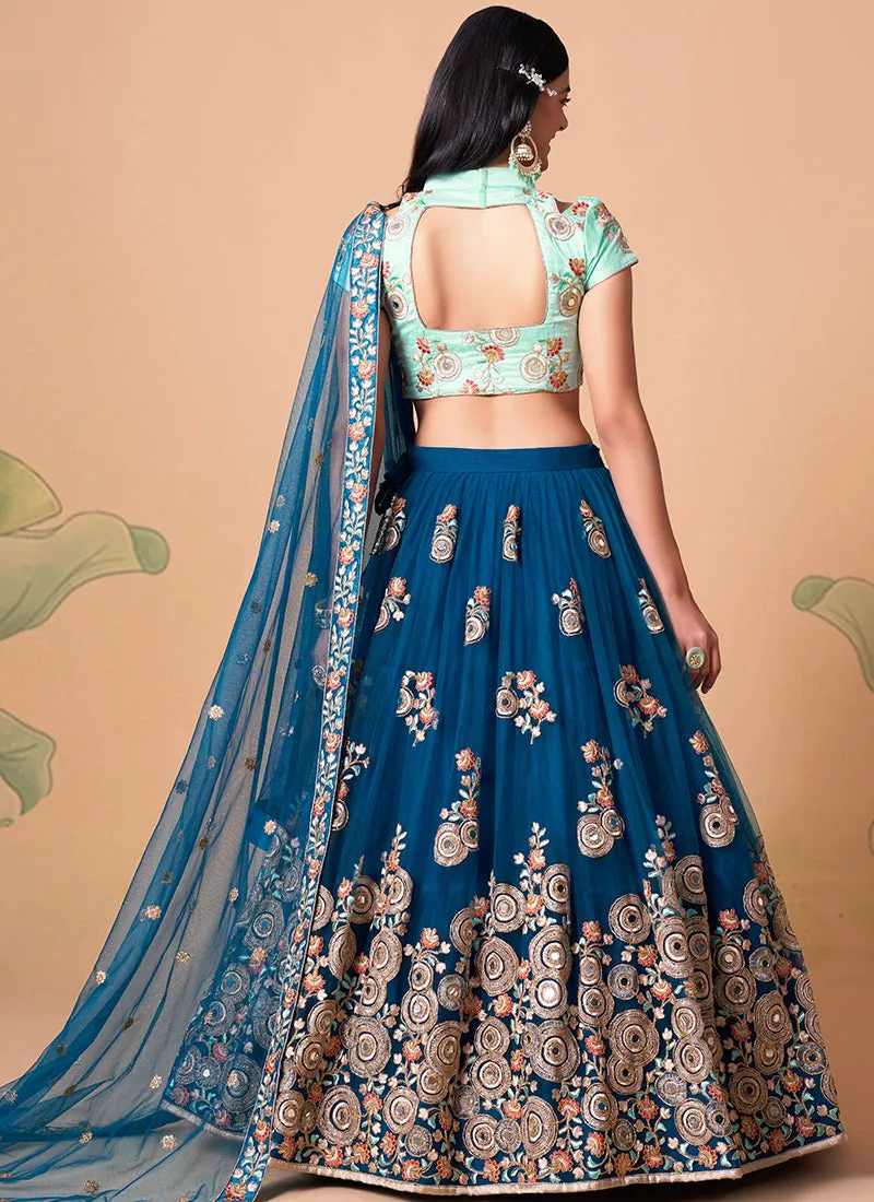 Royal Blue Multi Embroidery Wedding Lehenga Choli