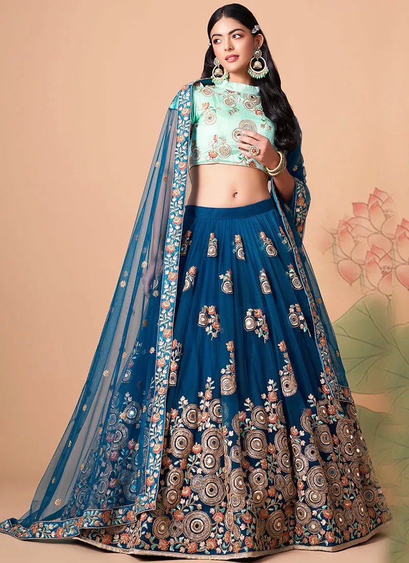 Royal Blue Multi Embroidery Wedding Lehenga Choli