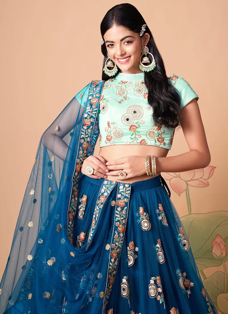 Royal Blue Multi Embroidery Wedding Lehenga Choli