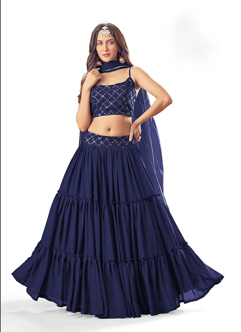 Royal Blue Sequence Embroidered Lehenga Choli