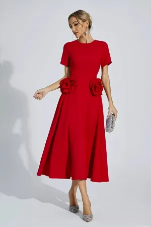 Sculpted Midi Dress with Rose Detail
