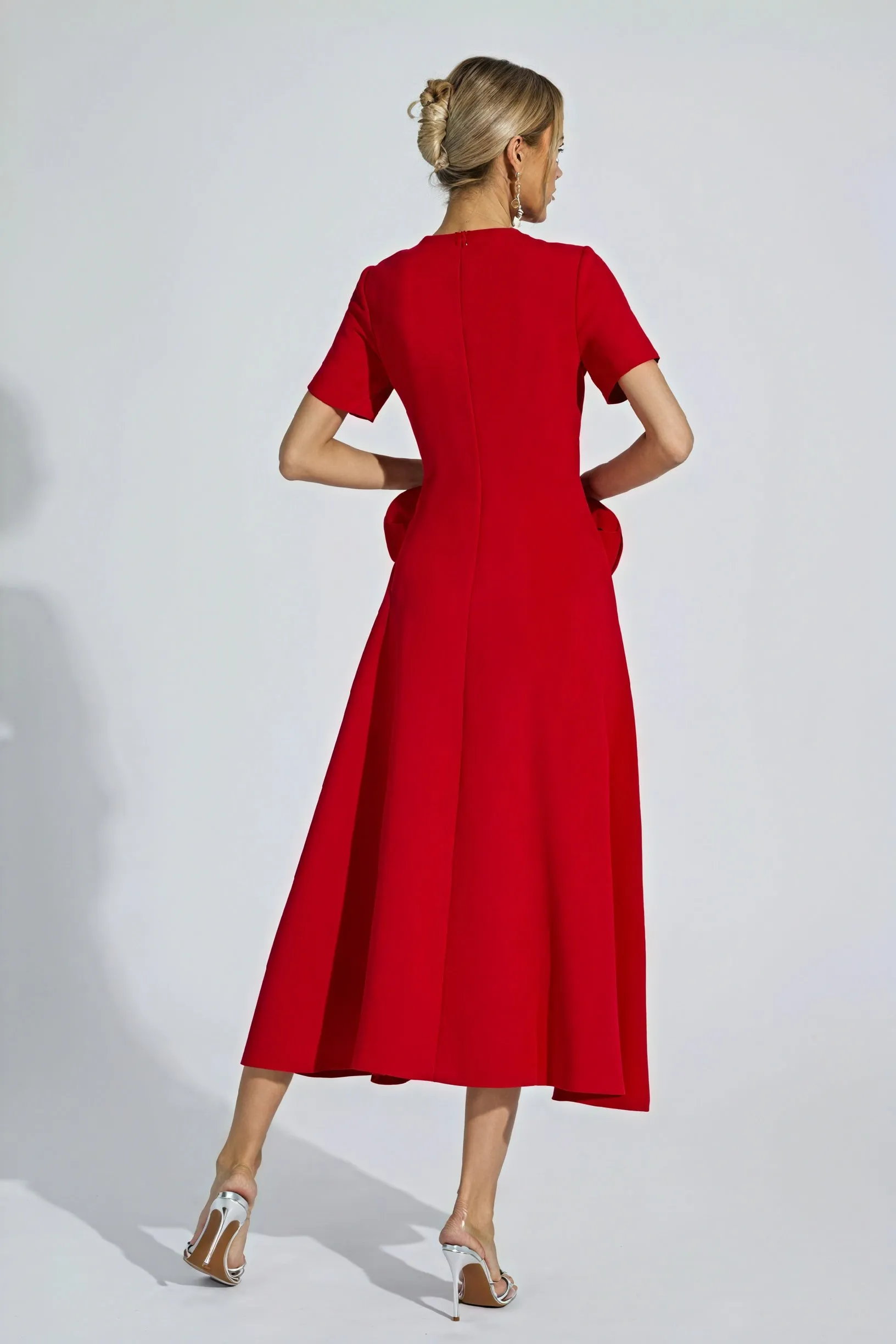 Sculpted Midi Dress with Rose Detail