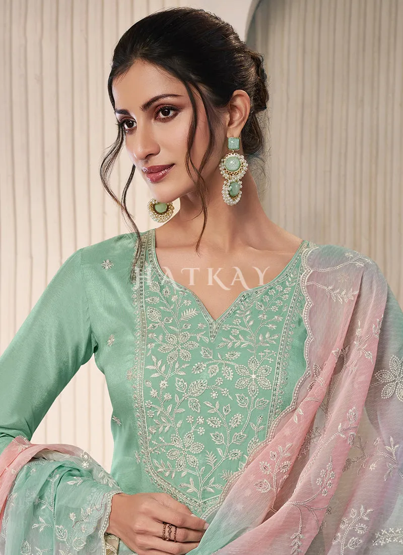 Sea Green Reshamkari Embroidery Pant Style Suit
