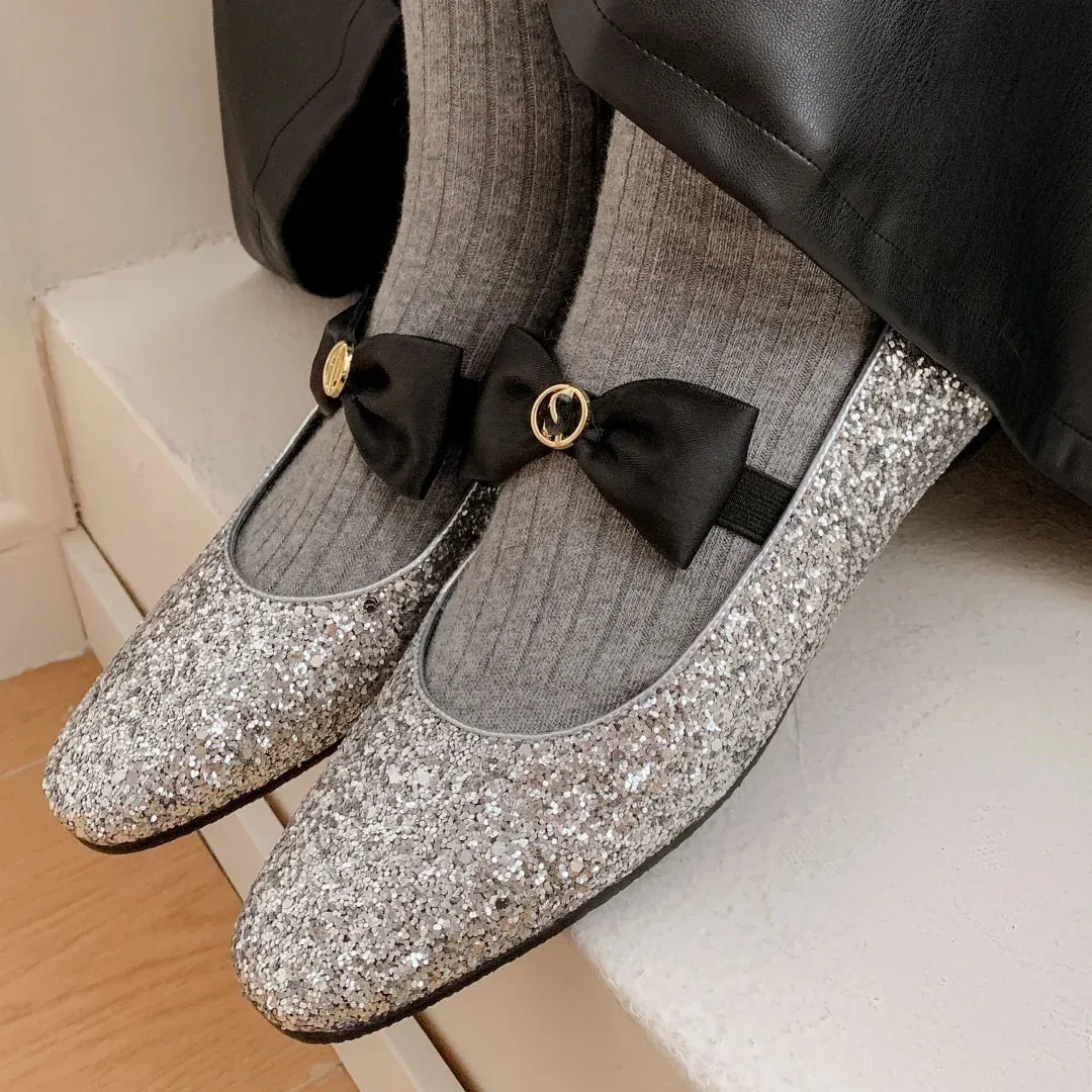 Sequin Bowtie Ballerina Flats