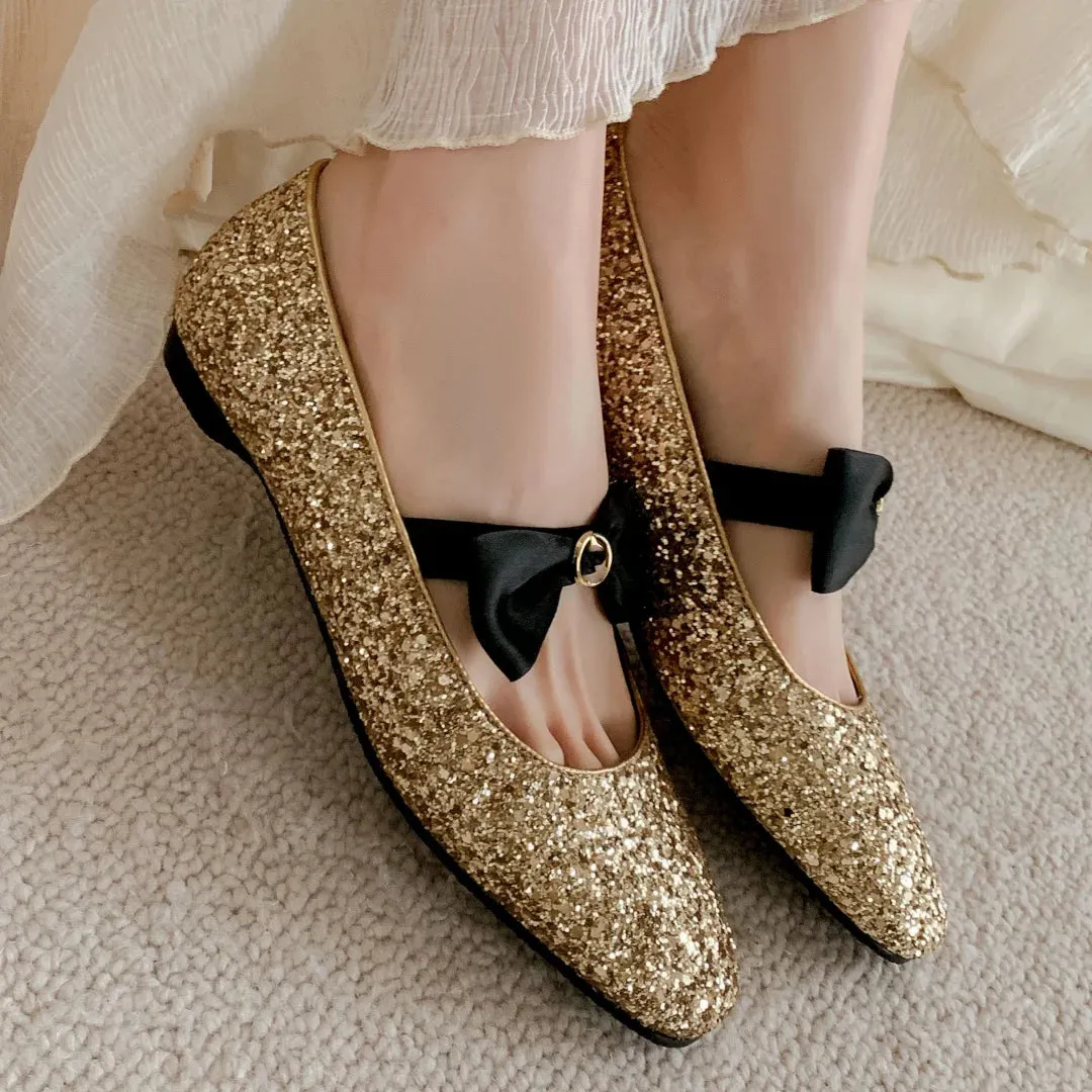 Sequin Bowtie Ballerina Flats