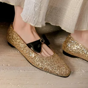 Sequin Bowtie Ballerina Flats