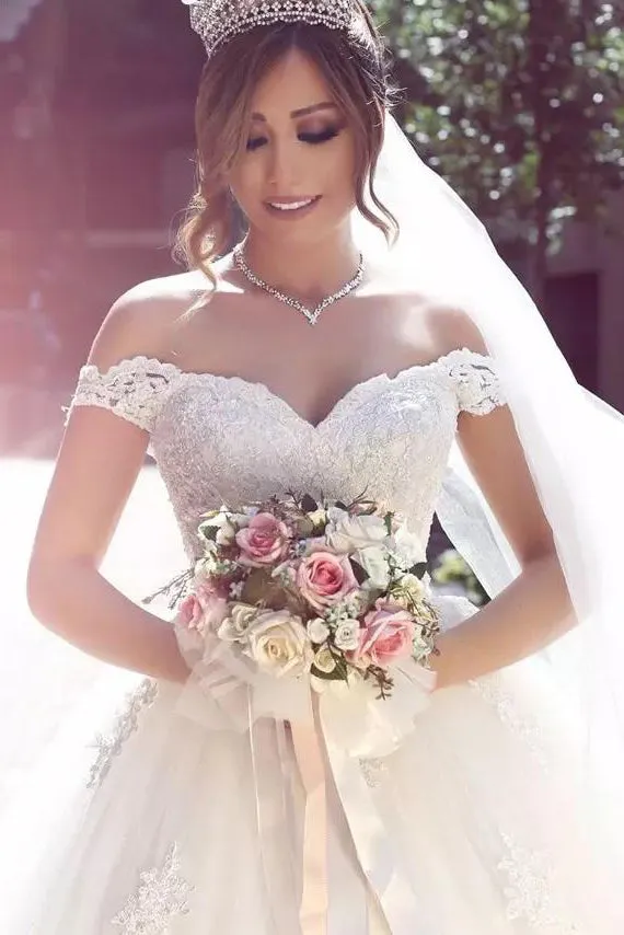 Sexy Ball Gown Off The Shoulder Floor Length Sleeveless Tulle Bridal Gown Wedding Dresses OHD132