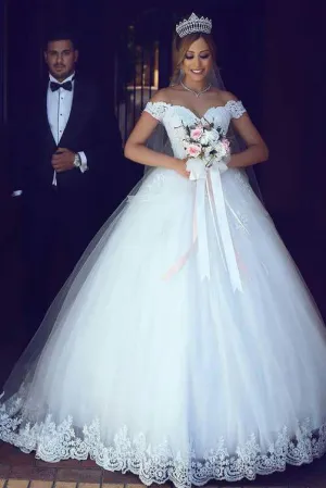 Sexy Ball Gown Off The Shoulder Floor Length Sleeveless Tulle Bridal Gown Wedding Dresses OHD132