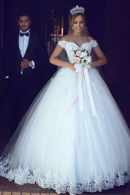 Sexy Ball Gown Off The Shoulder Floor Length Sleeveless Tulle Bridal Gown Wedding Dresses OHD132