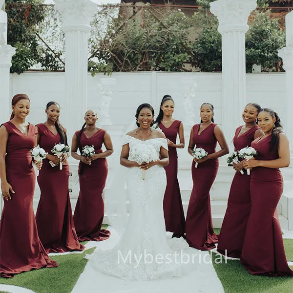 Sexy V-neck Mermaid Elegant Simple Long Bridesmaid Dresses,BDS0197