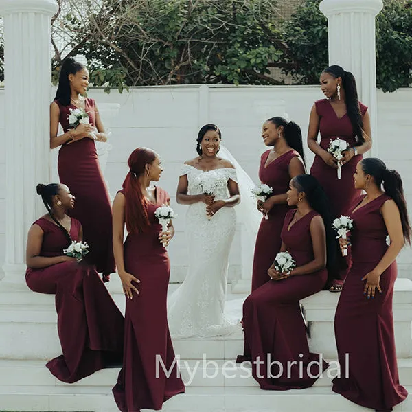 Sexy V-neck Mermaid Elegant Simple Long Bridesmaid Dresses,BDS0197