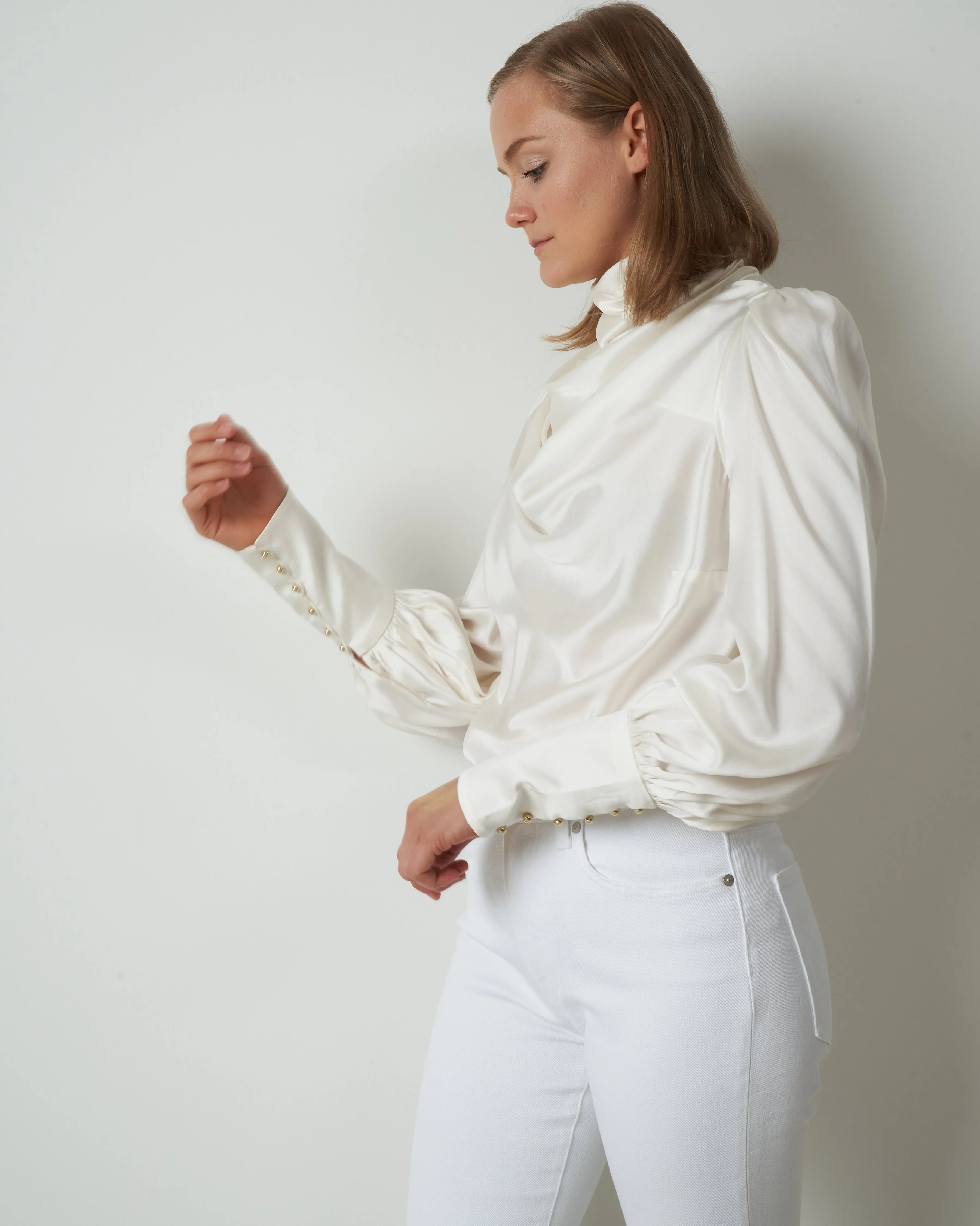 silk cowl blouse - pearl