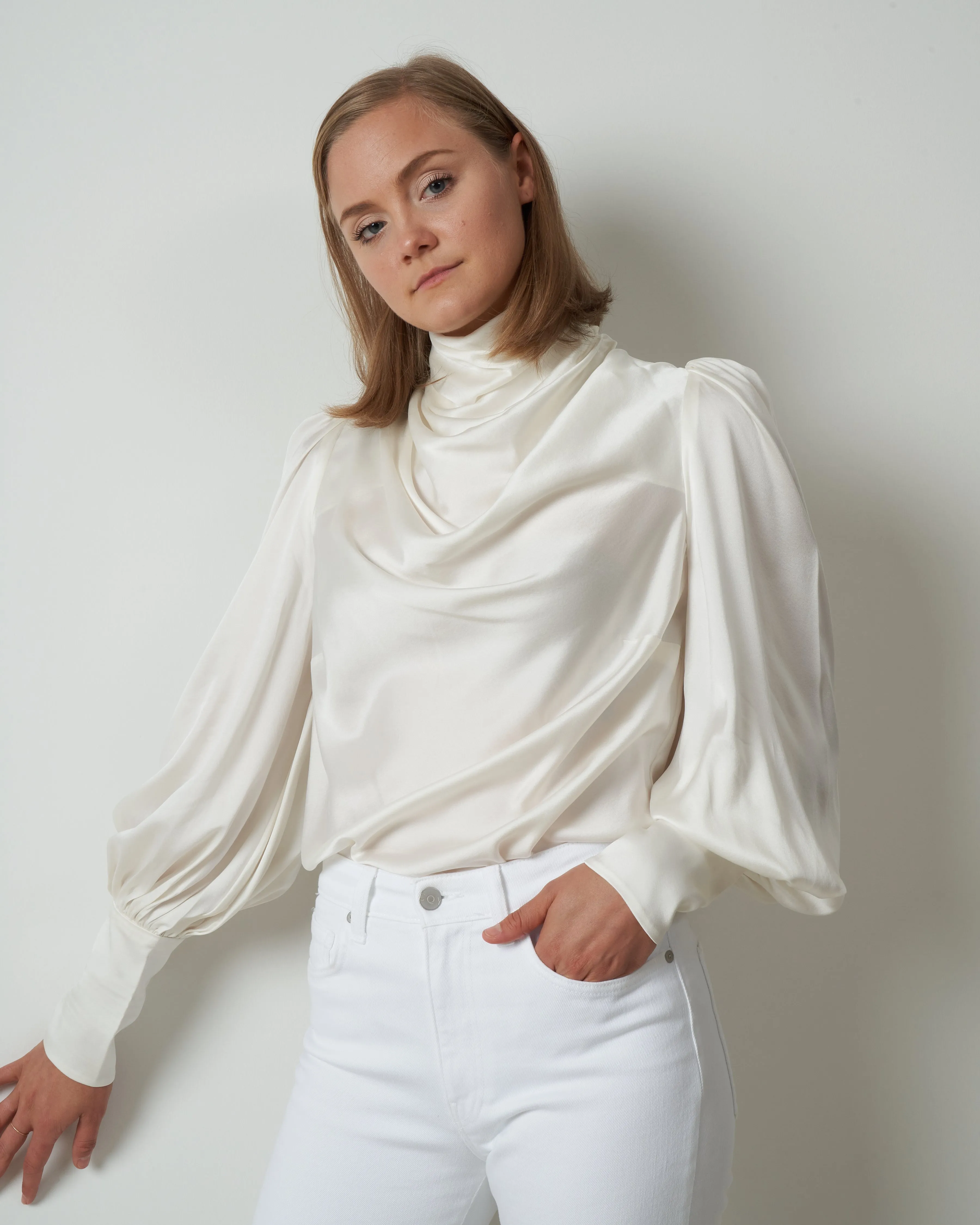 silk cowl blouse - pearl