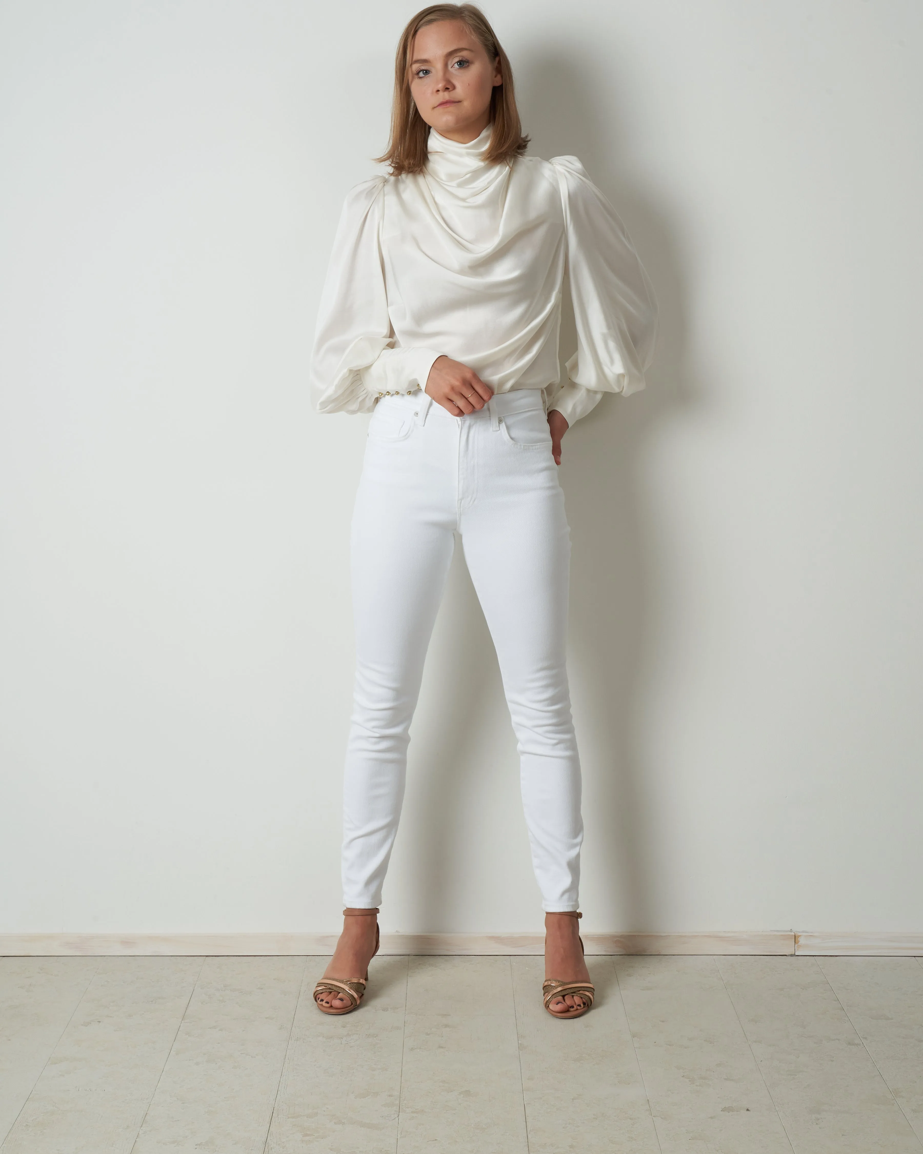 silk cowl blouse - pearl