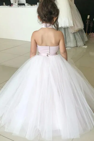 Simple Two Piece Ball Gown Halter Flower Girl Dresses with Appliques OHR005