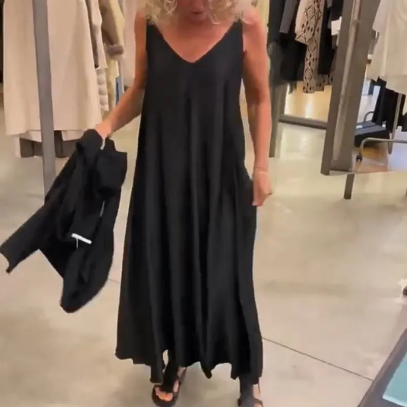 Solid Round-Neck Top Slip Dress 2-Piece Set