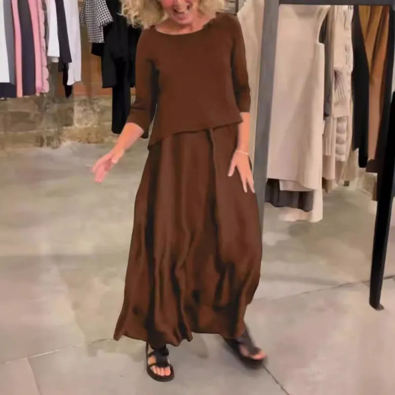 Solid Round-Neck Top Slip Dress 2-Piece Set
