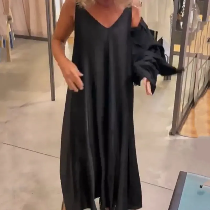 Solid Round-Neck Top Slip Dress 2-Piece Set