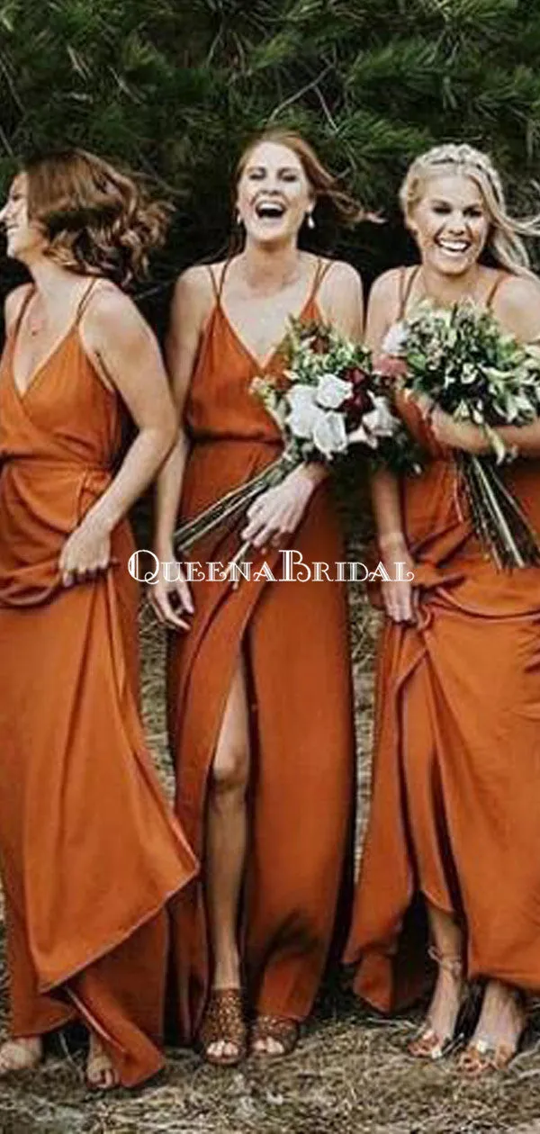 Spaghetti Straps Burnt Orange Cheap Bridesmaid Dresses Online, WG267