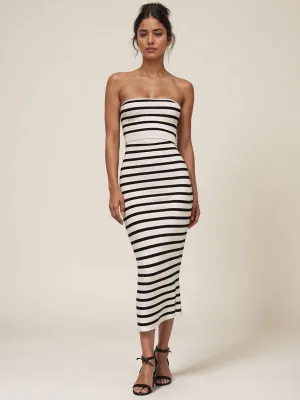 Strapless Stripe Bodycon Midi Sweater Dress