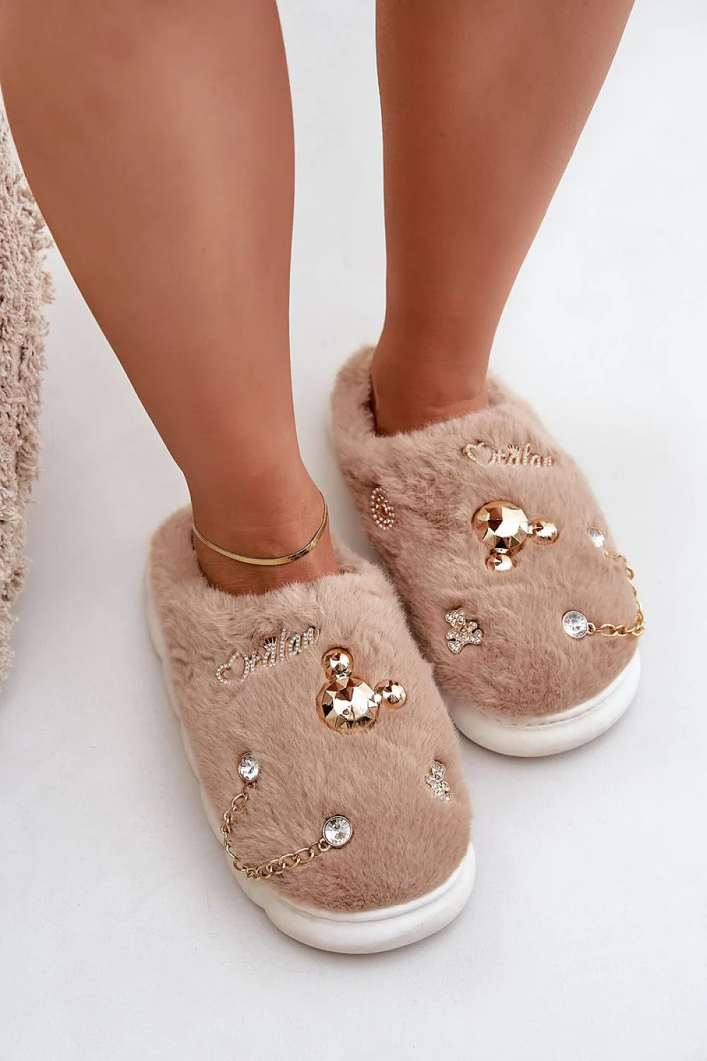 Stylish fashionable fur slippers