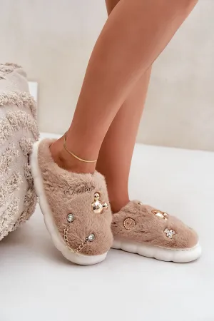 Stylish fashionable fur slippers