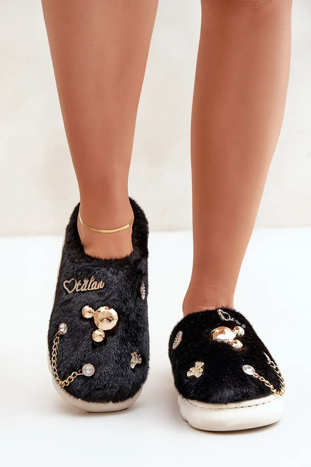 Stylish fashionable fur slippers