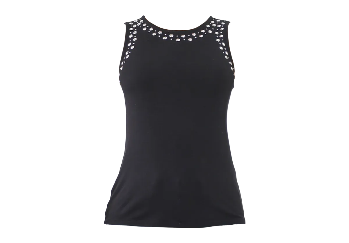 Stylish Studs Embellished Tank Top -Black