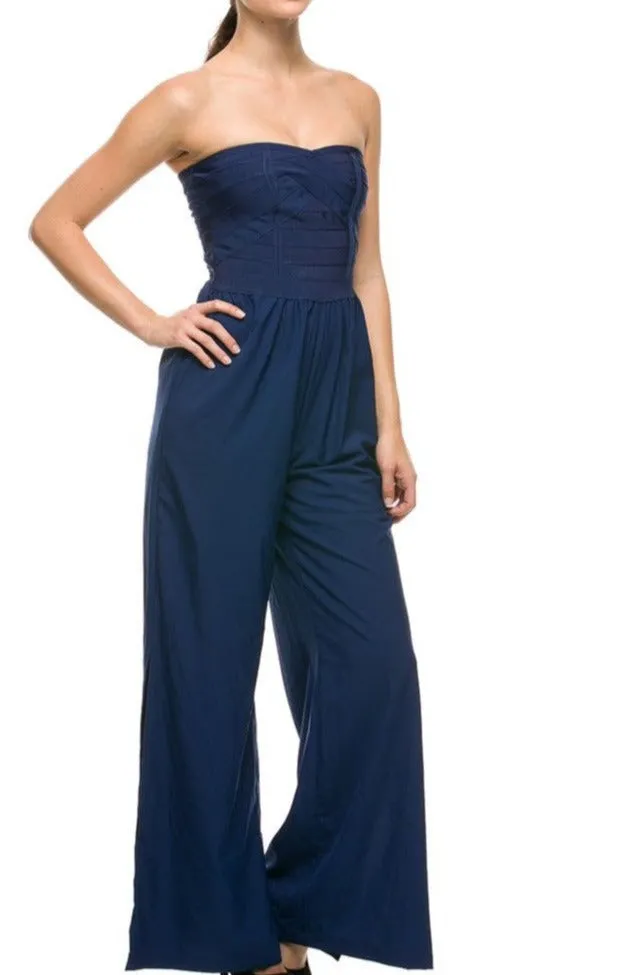 Sweetheart  Bandage Bodice Jumpsuit w/ Pockets