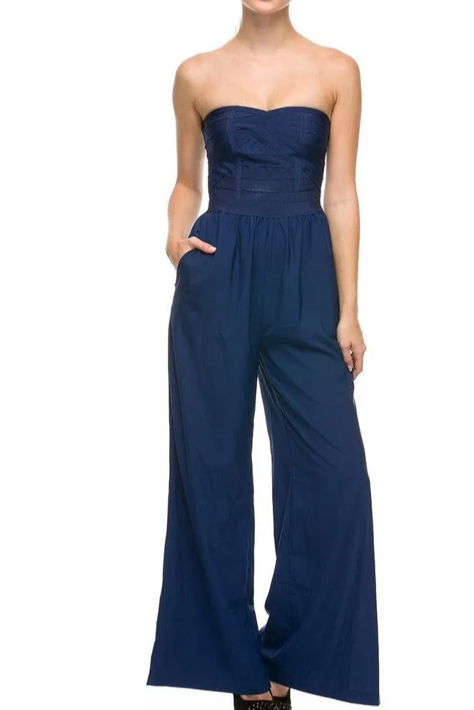 Sweetheart  Bandage Bodice Jumpsuit w/ Pockets