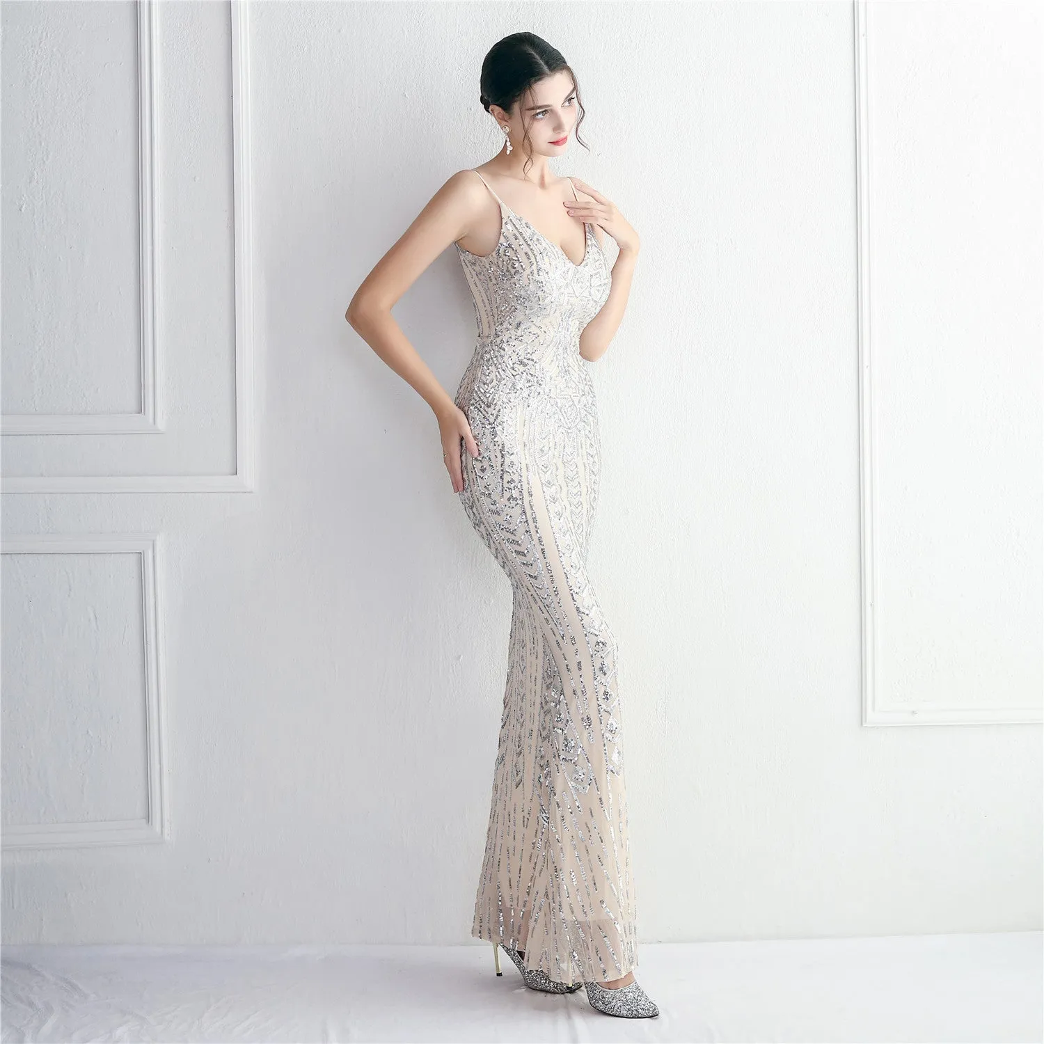 Taisia Formal Stylish Sequin Scroll Dress