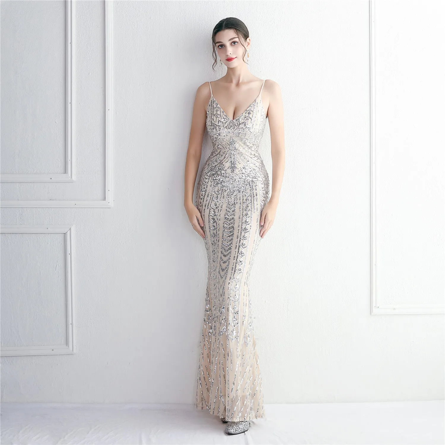 Taisia Formal Stylish Sequin Scroll Dress
