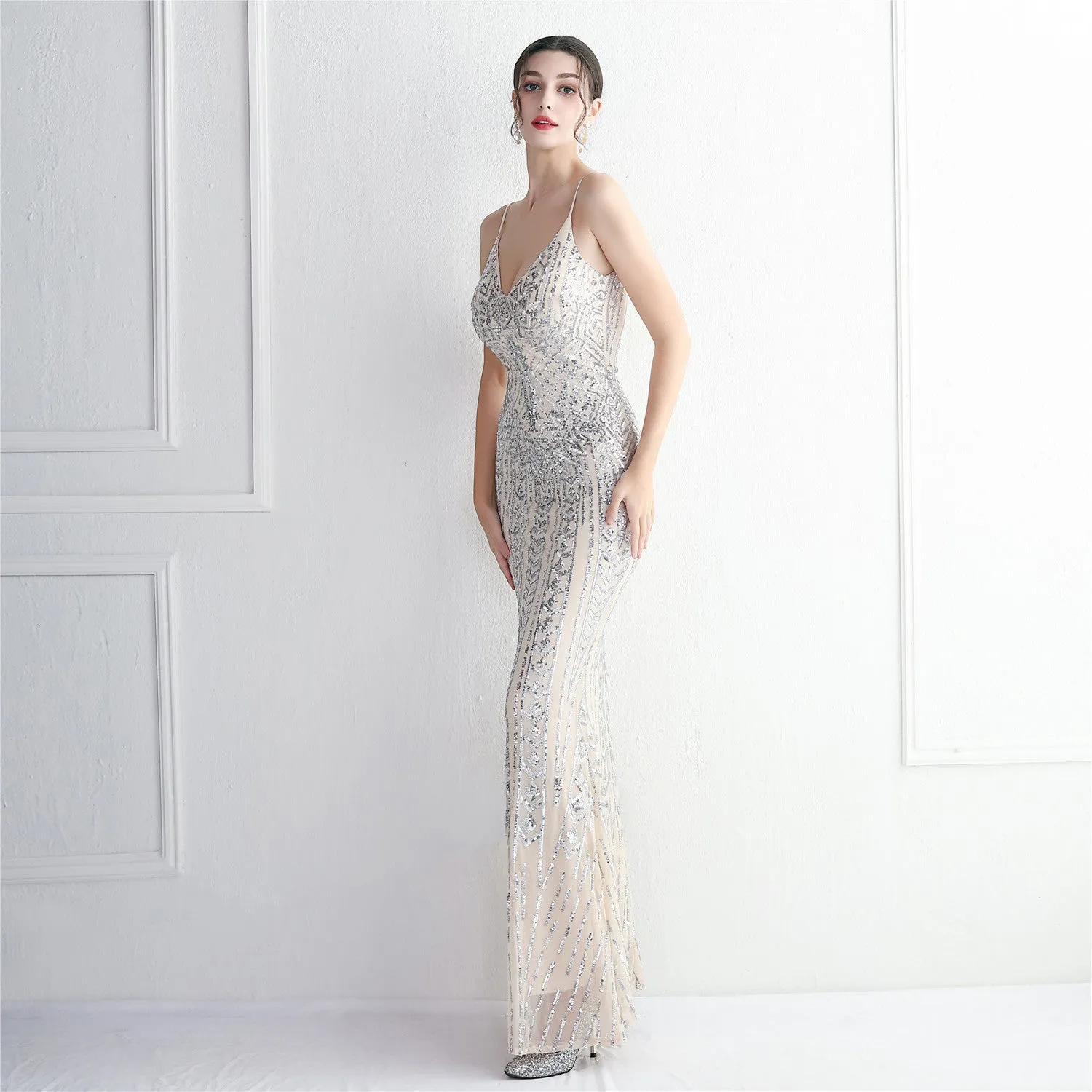 Taisia Formal Stylish Sequin Scroll Dress